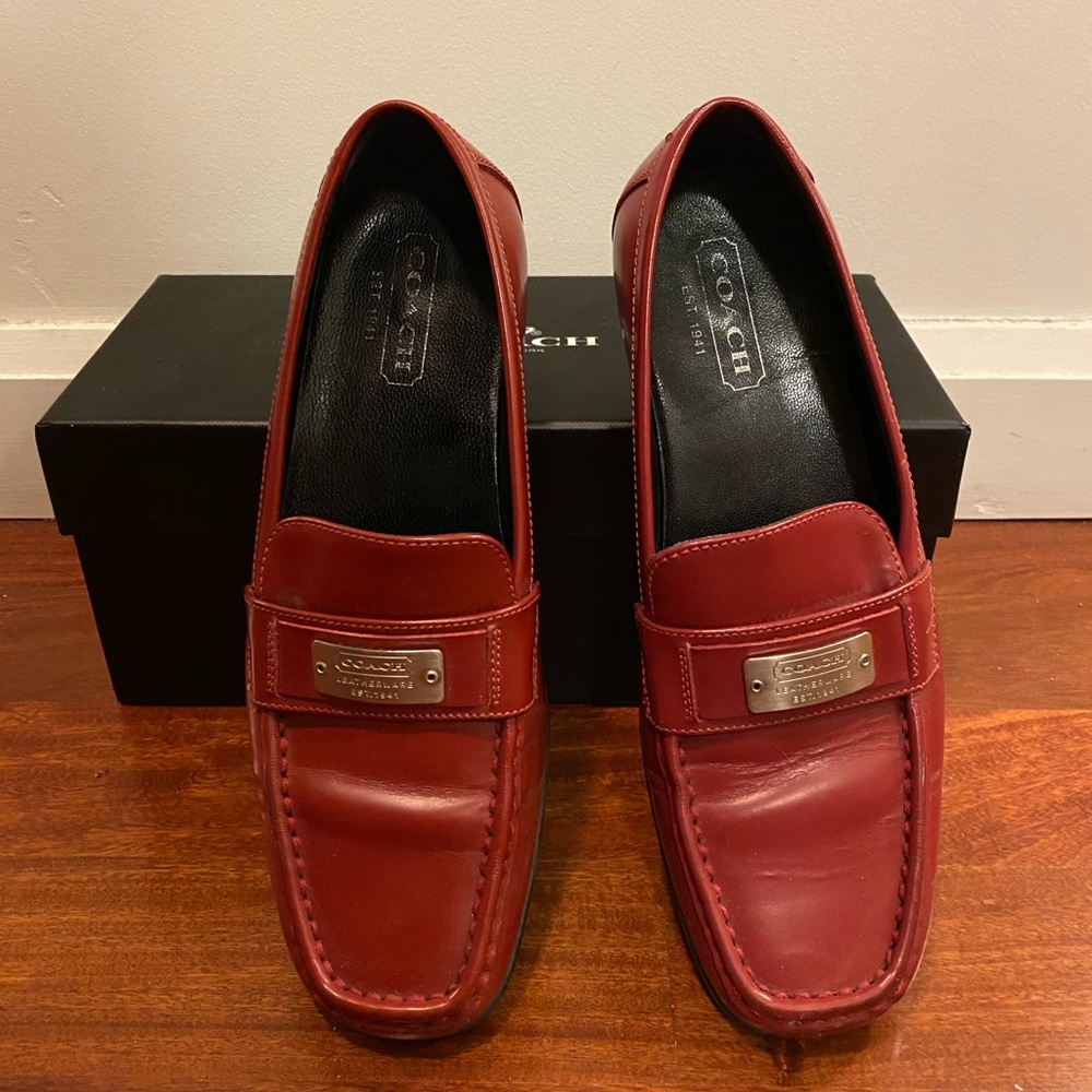 Red leather Coach loafers 36.5